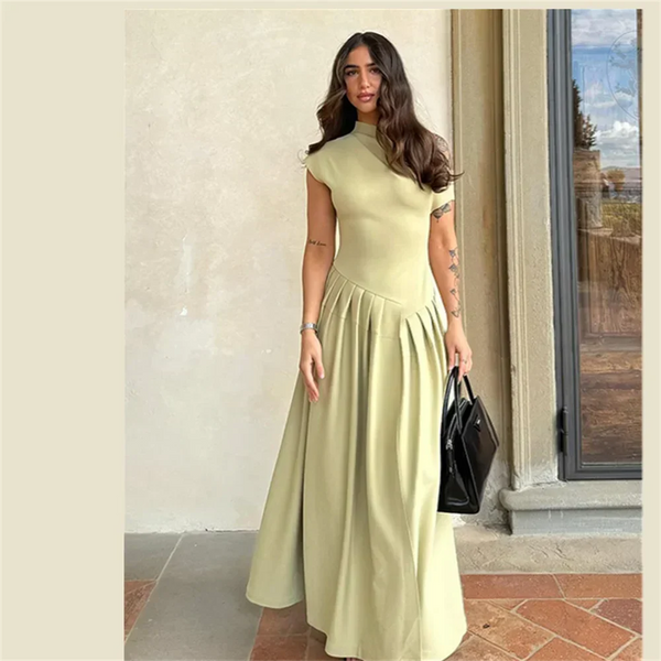 Elegantes Langes Plisseekleid mit Hoher Taille