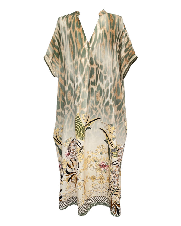 Elegantes Asia Oliv Kleid mit V-Ausschnitt