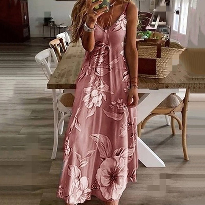 Elegante Blumenmuster V-Hals Kleid für den Sommer