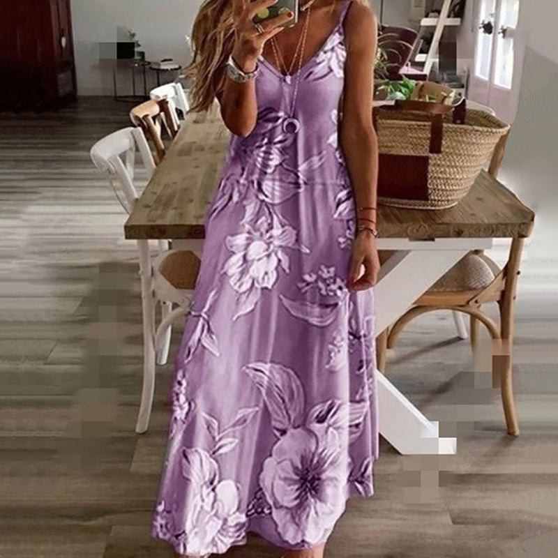 Elegante Blumenmuster V-Hals Kleid für den Sommer