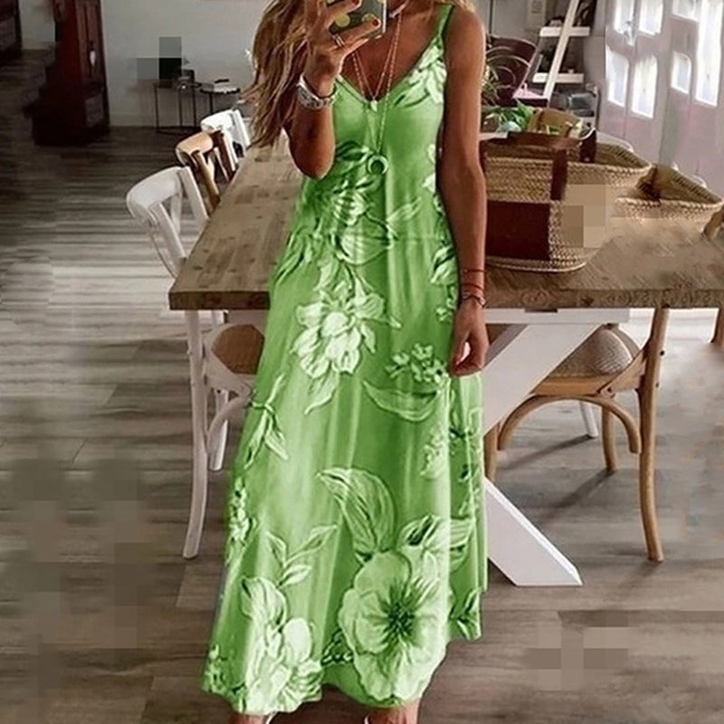 Elegante Blumenmuster V-Hals Kleid für den Sommer
