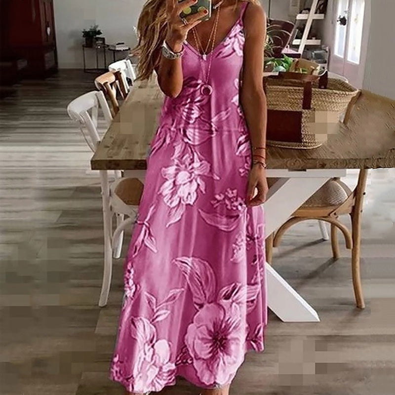 Elegante Blumenmuster V-Hals Kleid für den Sommer
