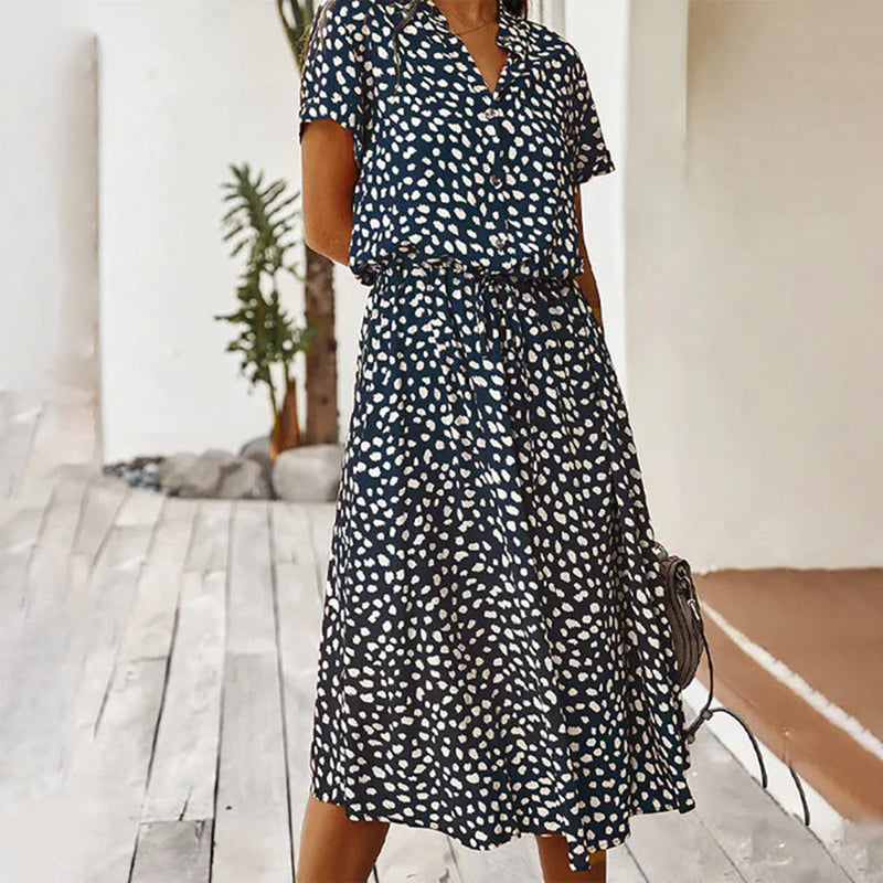 Elegante V-Hals Kleid mit stilvollem Druck