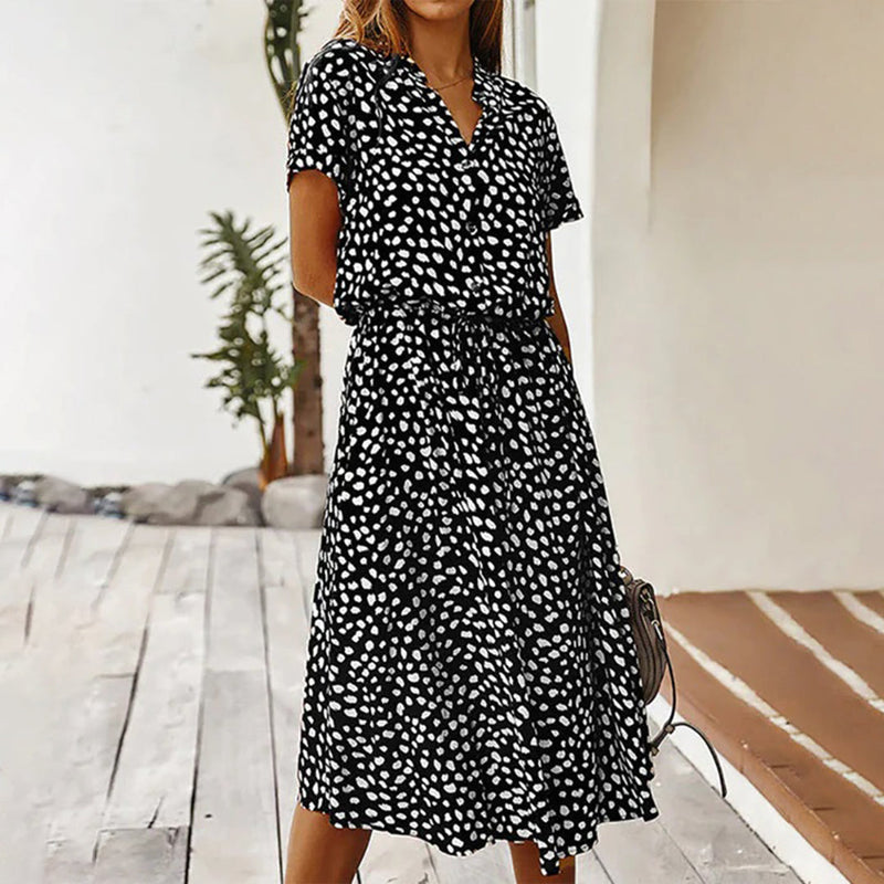 Elegante V-Hals Kleid mit stilvollem Druck