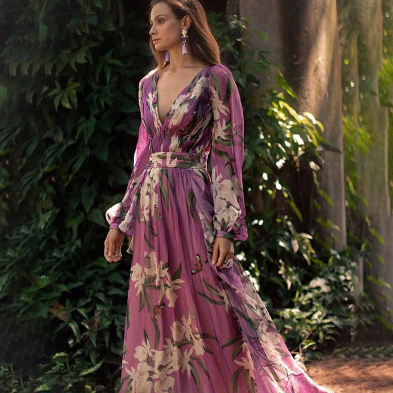 Elegantes lilafarbenes Maxi-Kleid für stilvolle Sommeranlässe