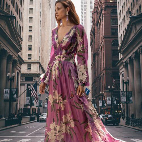 Elegantes lilafarbenes Maxi-Kleid für stilvolle Sommeranlässe