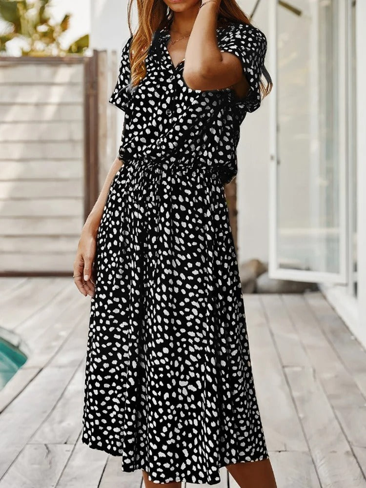 Bequemes Casual Kleid | Gepunktetes kurzärmeliges Sommerkleid für dich