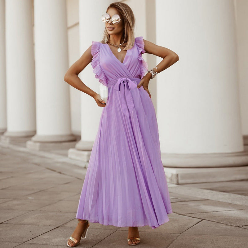 Elegantes Lila plissiertes Maxikleid für Feste