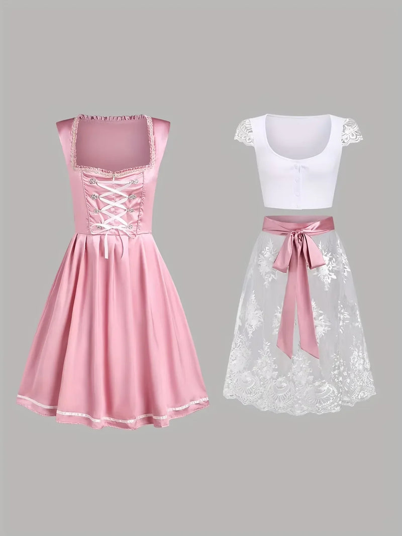 Damen Rosa Dirndl Kleid Bayerisch | Oktoberfest