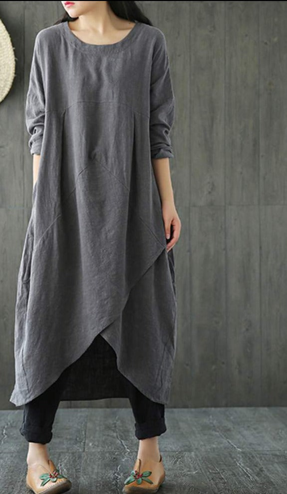 Langärmeliges unregelmäßiges Midikleid