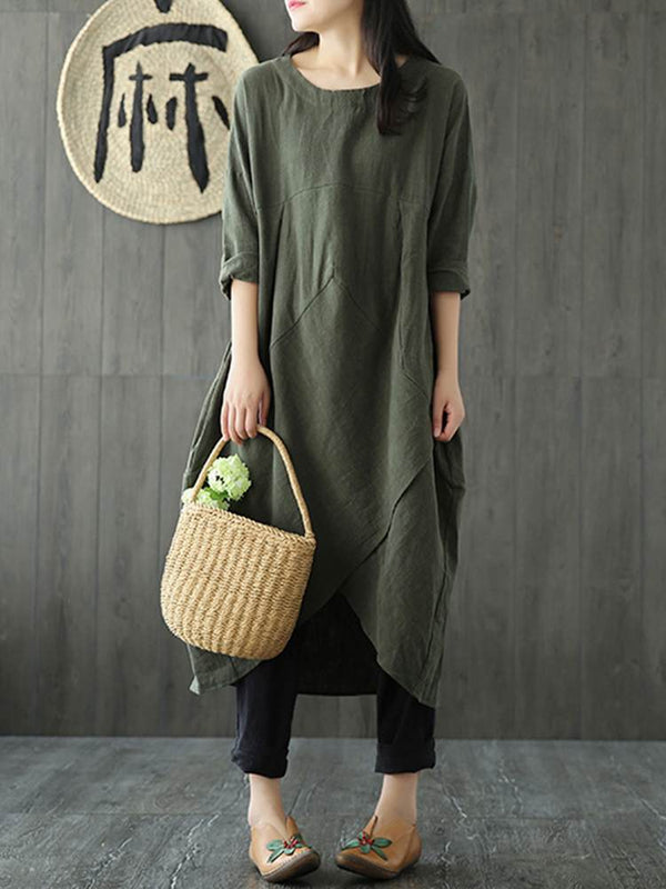 Schickes asymmetrisches Langarm-Midikleid