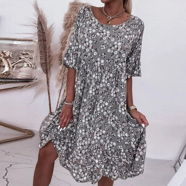 Bequemes - Kleid mit Blumenmuster und O-Ausschnitt für dich