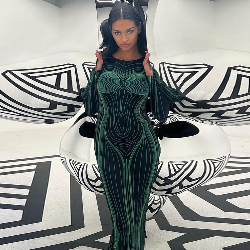Elegantes Langes Kleid mit Arrmeln für Frauen