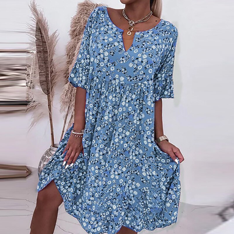 Bequemes - Kleid mit Blumenmuster und O-Ausschnitt für dich