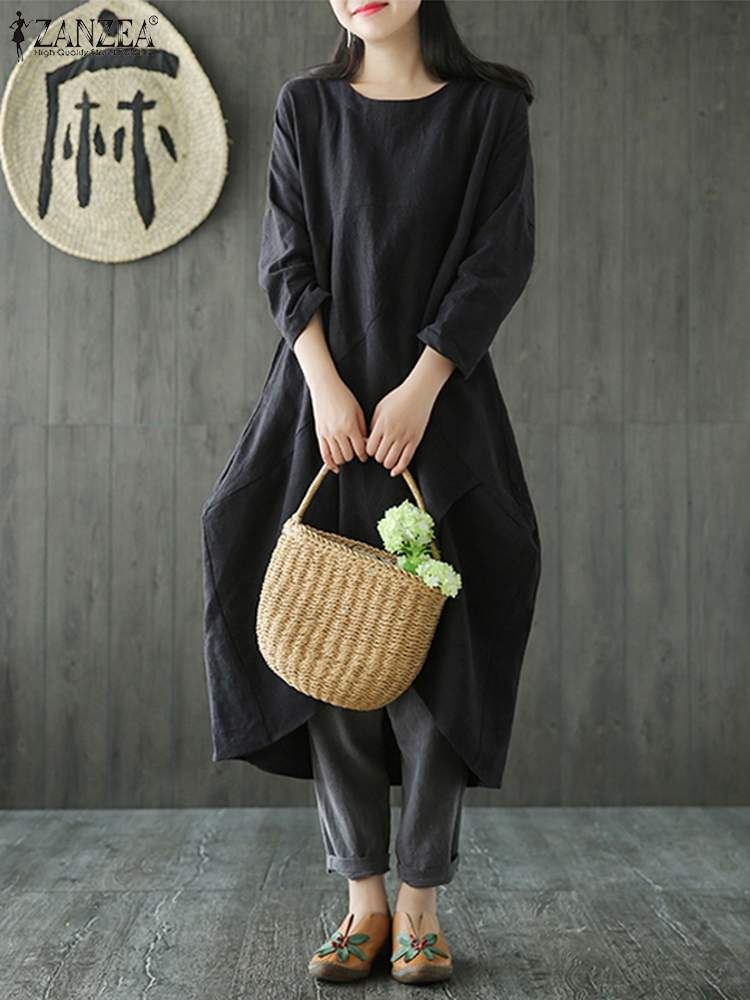 Schickes asymmetrisches Langarm-Midikleid