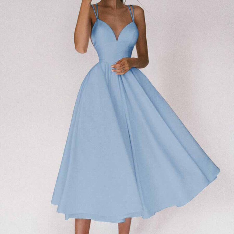 Bequemes Elegantes Kleid mit V-Ausschnitt und Trägern für dich