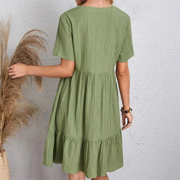 Bequemes | Kleid mit V-Ausschnitt und Rüschen für dich