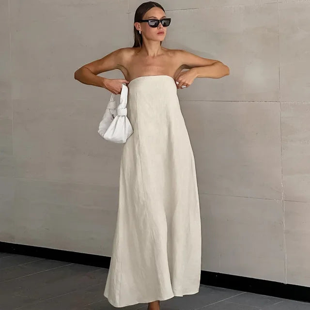 Sophia - Khaki A-Linien-Kleid mit Taschen