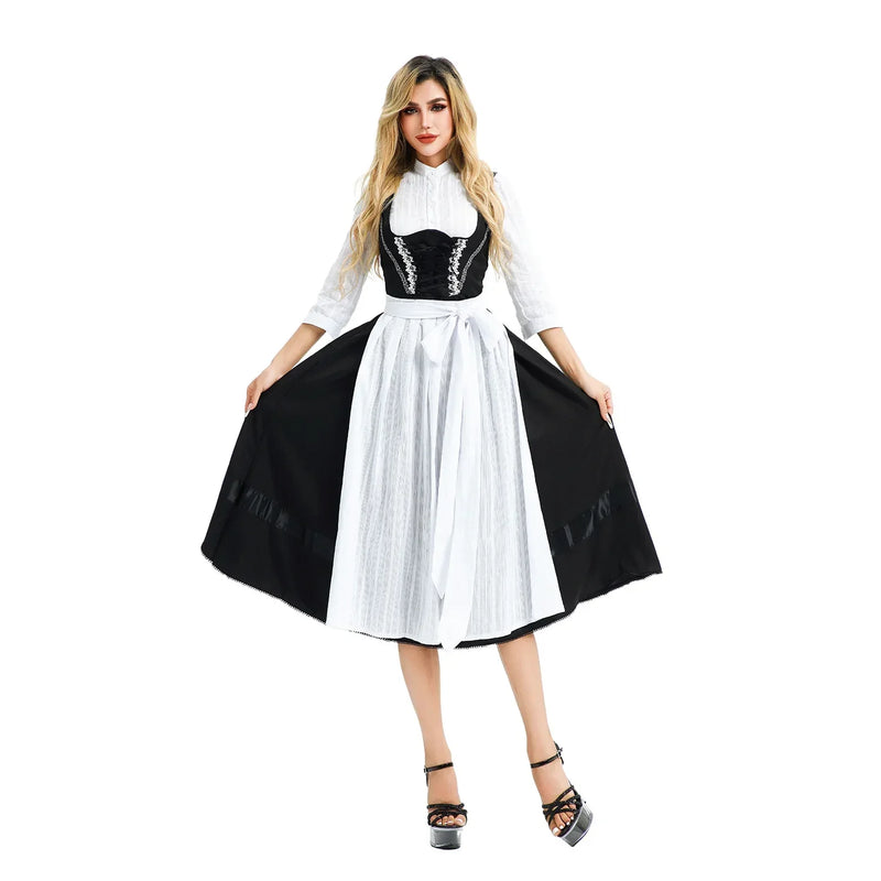 Traditionelles Dirndl Kleid für Damen | Schwarz und Weiß