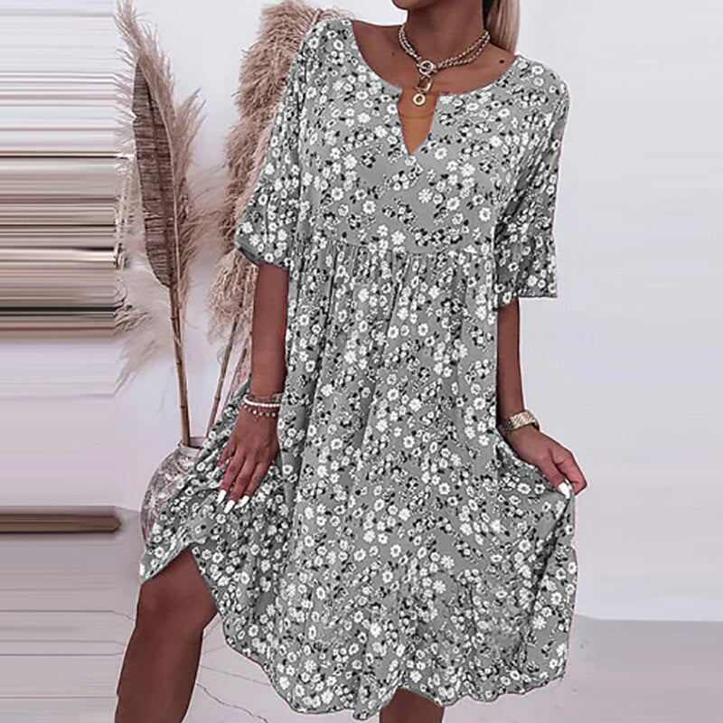 Bequemes - Kleid mit Blumenmuster und O-Ausschnitt für dich