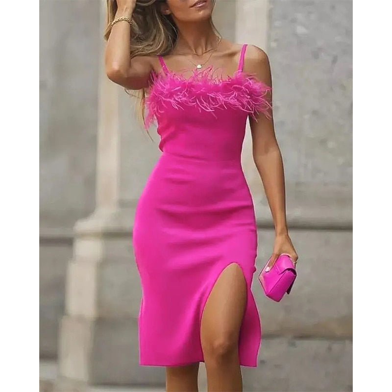 Elegantes Heidi -Feder Mini Kleid für jeden Anlass