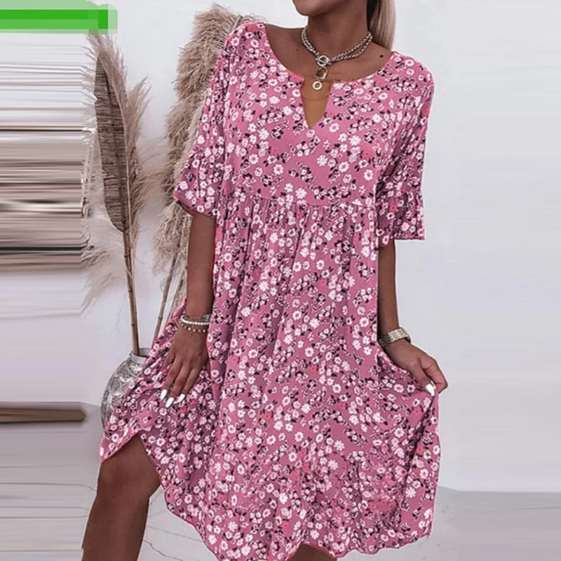 Bequemes - Kleid mit Blumenmuster und O-Ausschnitt für dich
