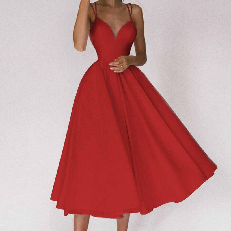 Bequemes Elegantes Kleid mit V-Ausschnitt und Trägern für dich