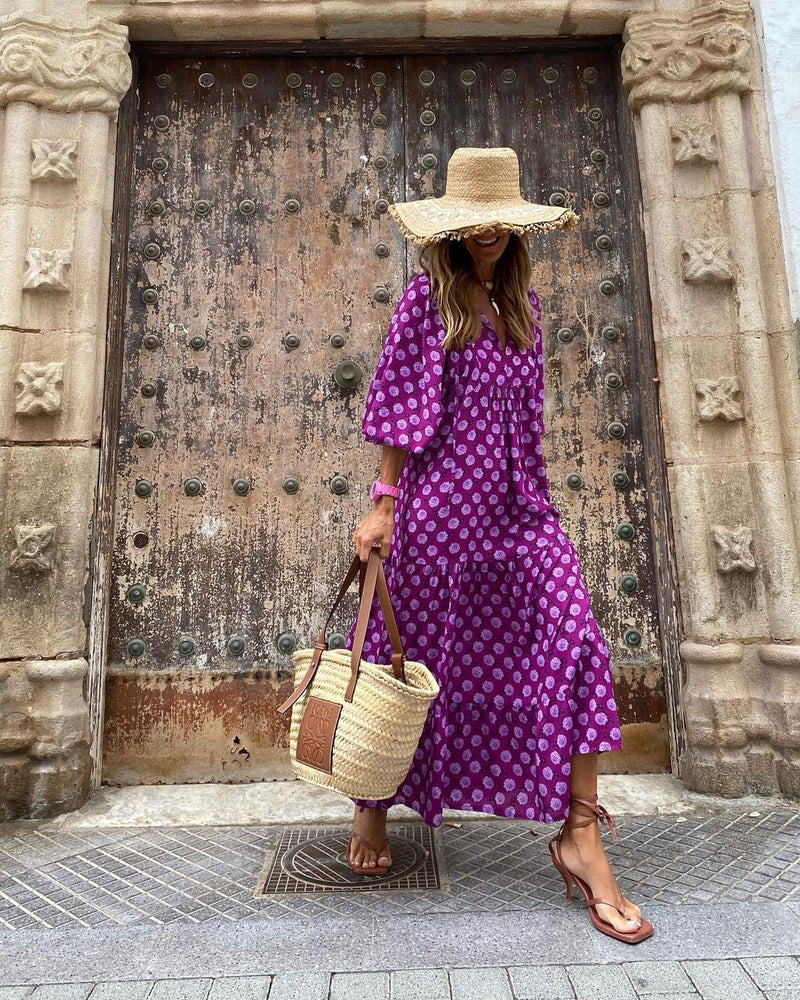 Elegantes Violaâ - Langes Bohemian-Kleid für den Sommer