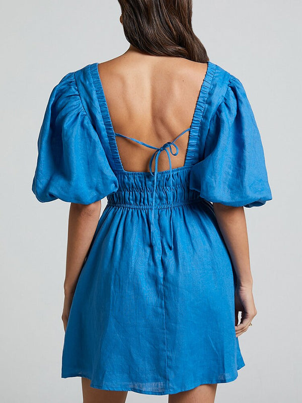 Warmes - Blaues Kleid mit Puffärmeln für dich