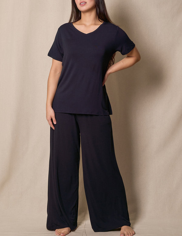 Elegante Bambus Palazzo Lounge Hose in Schwarz