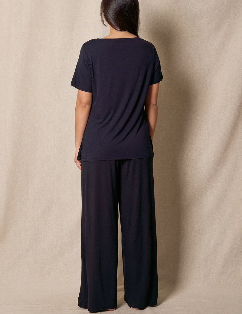 Elegante Bambus Palazzo Lounge Hose in Schwarz