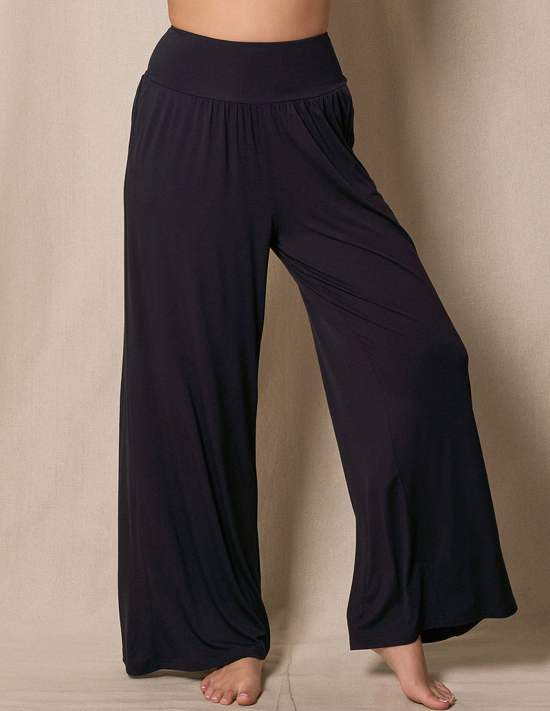 Elegante Bambus Palazzo Lounge Hose in Schwarz