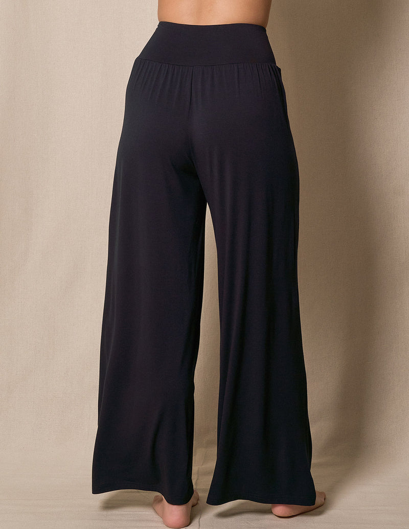 Elegante Bambus Palazzo Lounge Hose in Schwarz