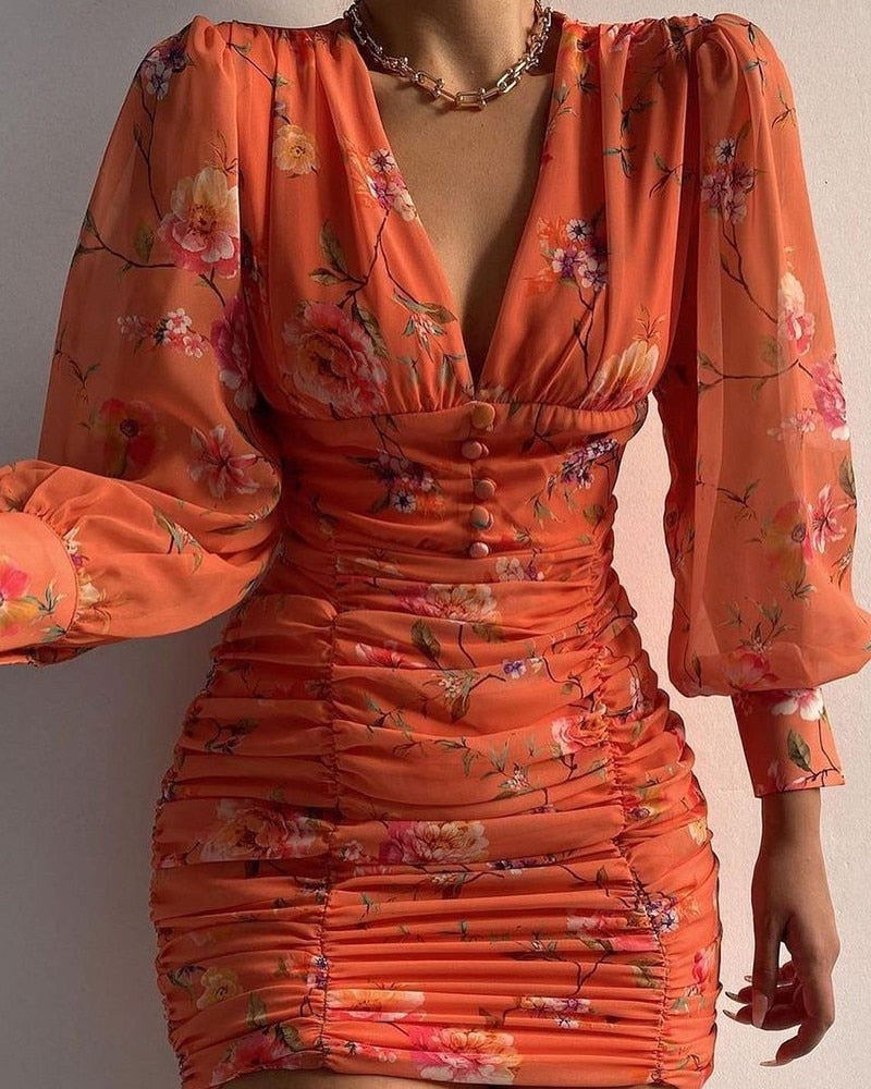 Bequemes - Abstraktes Print Kleid mit gerafftem Saum für dich