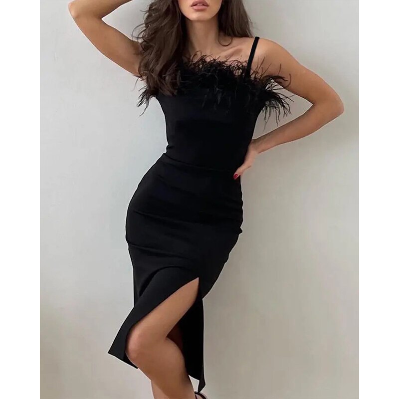 Elegantes Heidi -Feder Mini Kleid für jeden Anlass