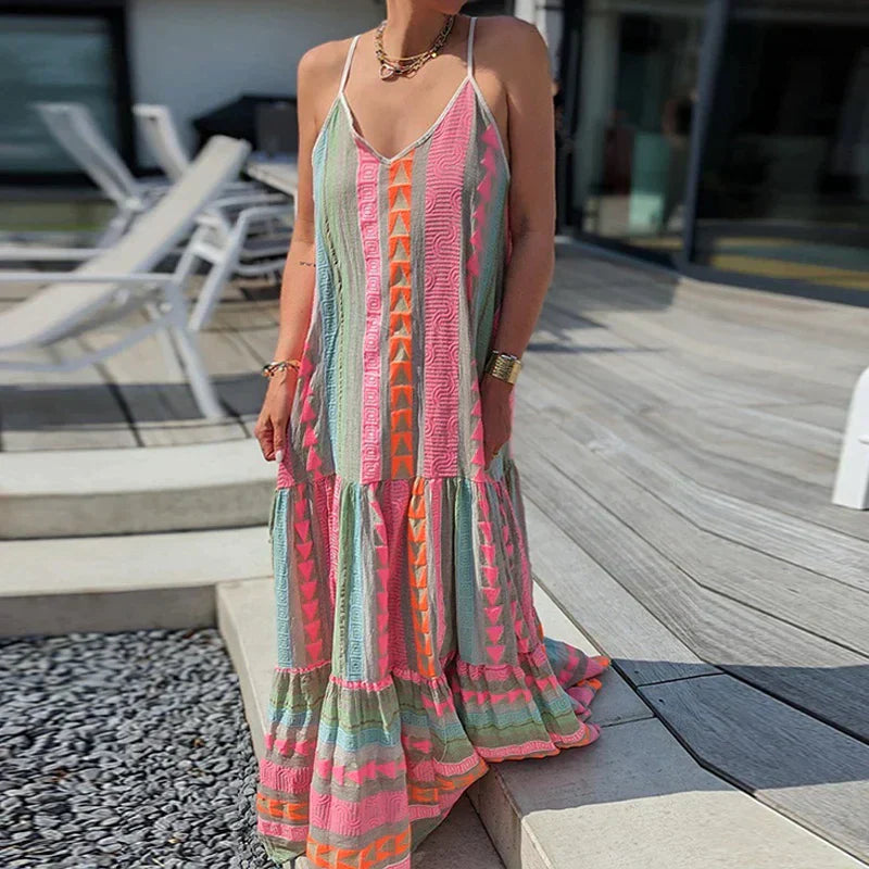 Damen Rüschenkleid | Ärmellos & Weich | Lässiger Print | Sommerlich Bequem