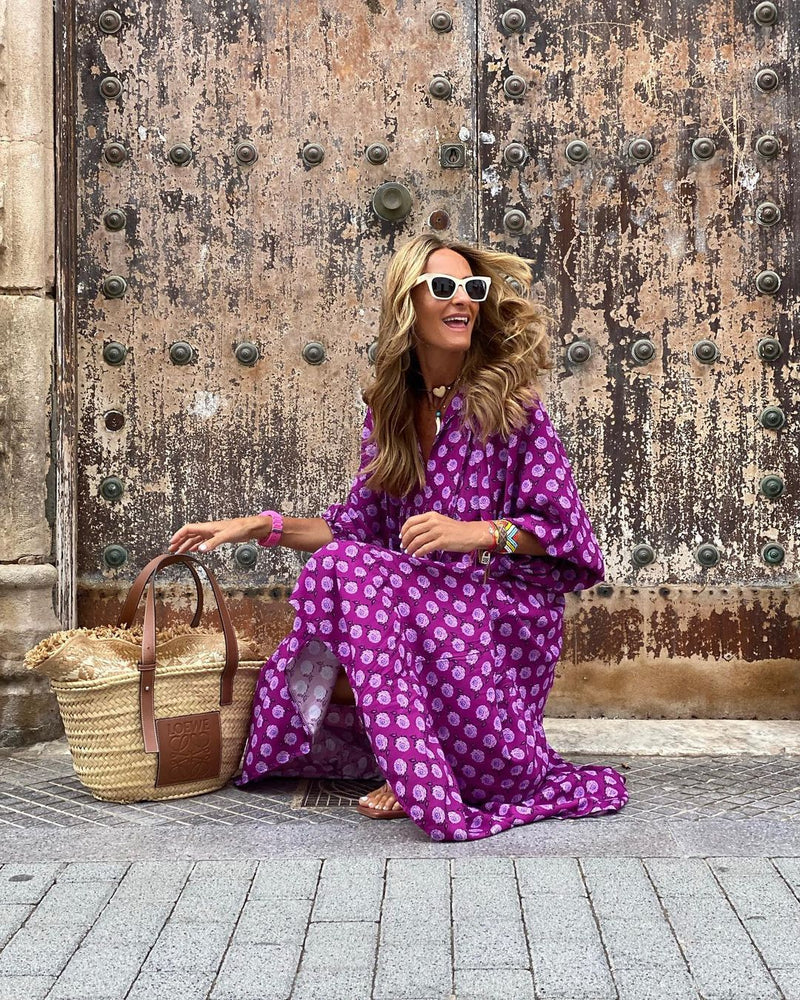 Elegantes Violaâ - Langes Bohemian-Kleid für den Sommer