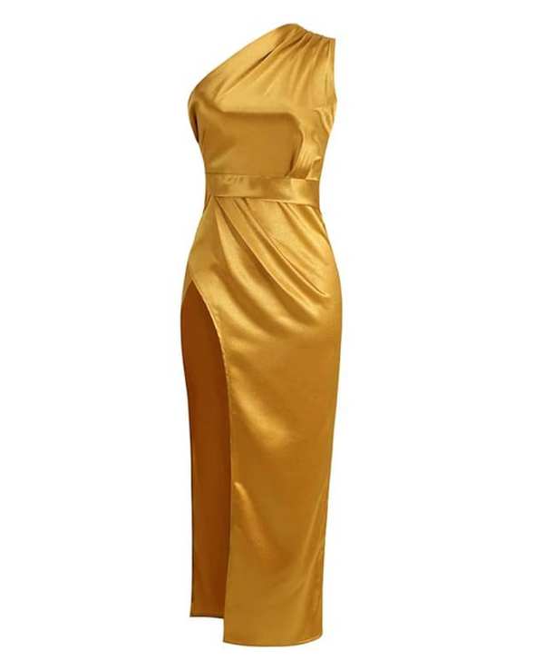 Elegantes Seiden-Maxikleid mit hohem Schlitz