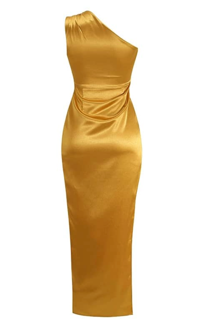 Elegantes Seiden-Maxikleid mit hohem Schlitz