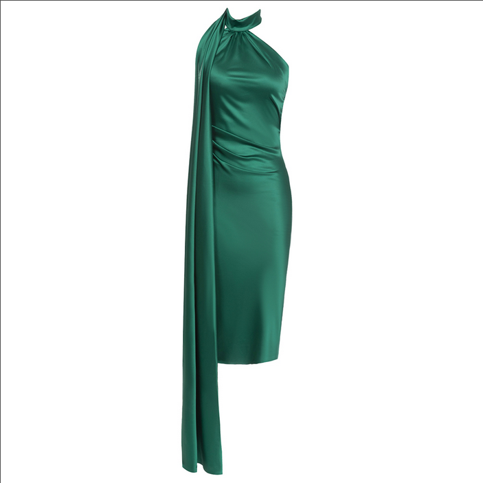 Neckholder-Schal-Bodycon-Midikleid | Grün