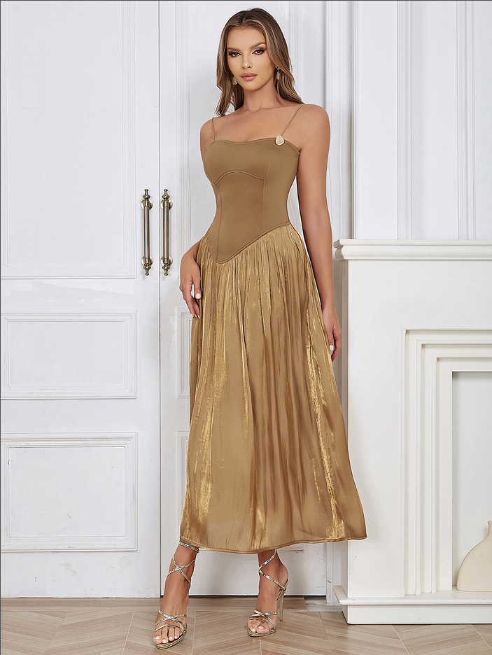 Elegantes Maxikleid mit Fransen in Braun