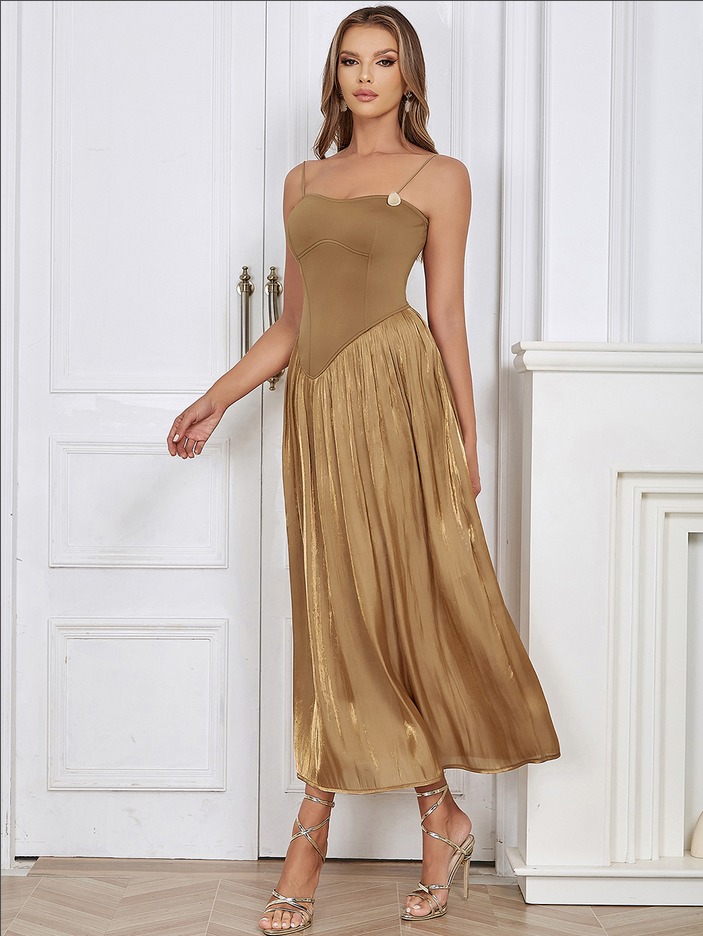 Elegantes Maxikleid mit Fransen in Braun