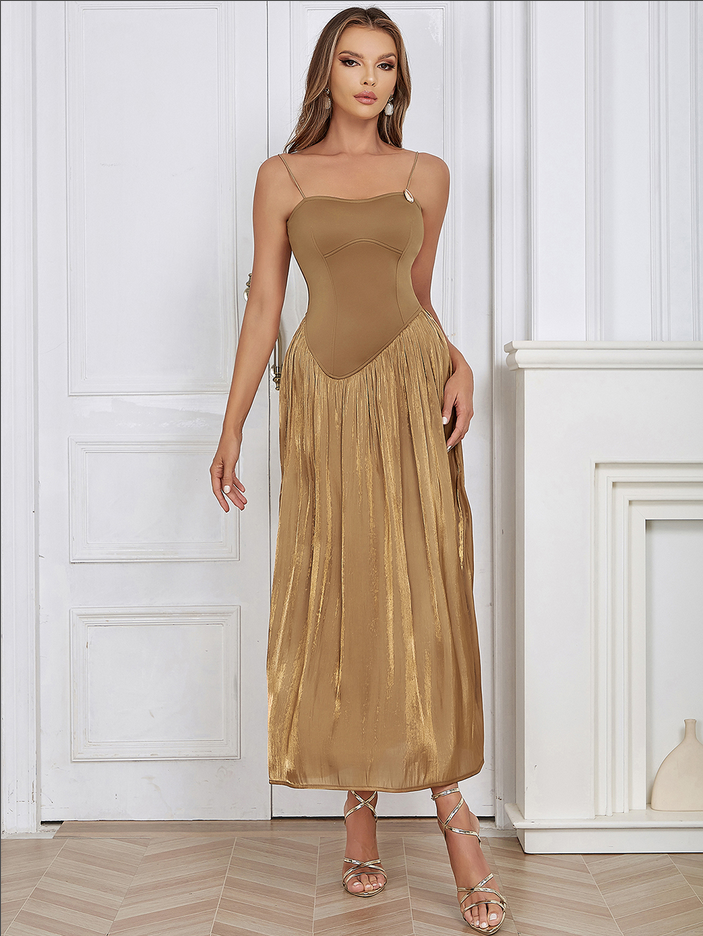 Elegantes Maxikleid mit Fransen in Braun