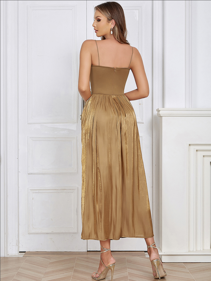 Elegantes Maxikleid mit Fransen in Braun