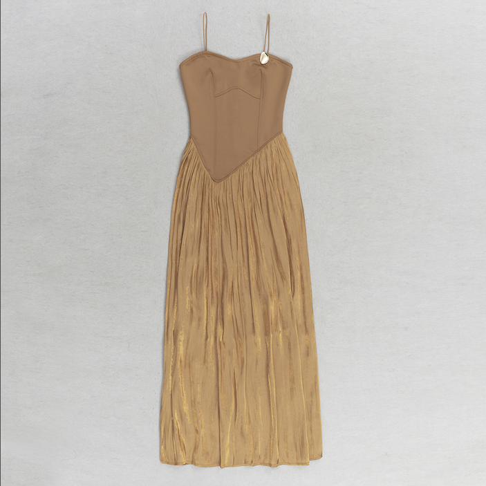 Elegantes Maxikleid mit Fransen in Braun