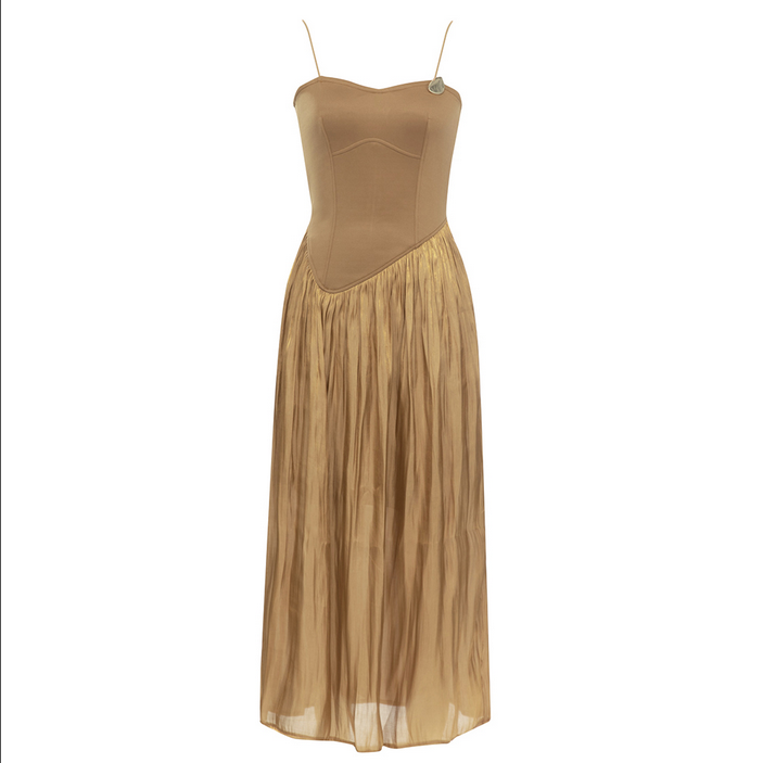 Elegantes Maxikleid mit Fransen in Braun