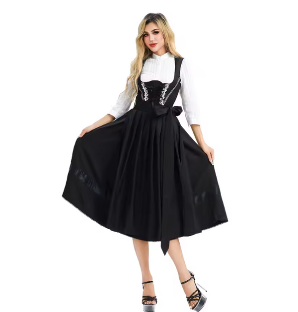 Traditionelles Dirndl Kleid für Damen | Schwarz und Weiß