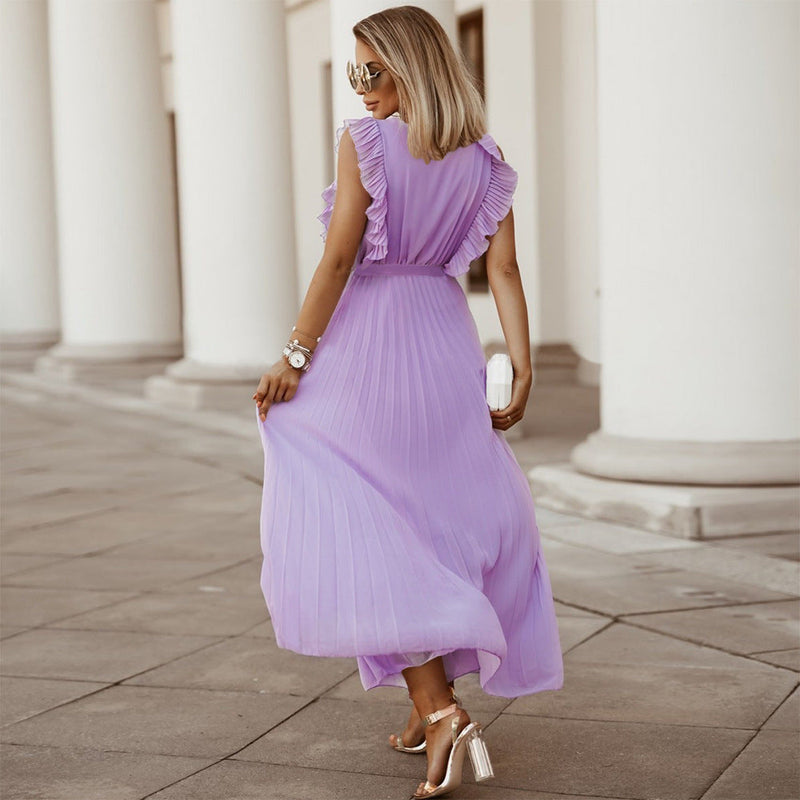 Elegantes Lila plissiertes Maxikleid für Feste