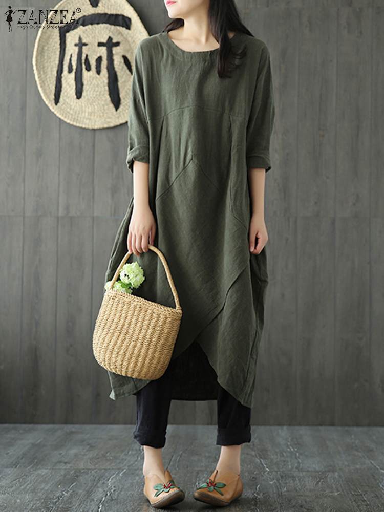 Schickes asymmetrisches Langarm-Midikleid