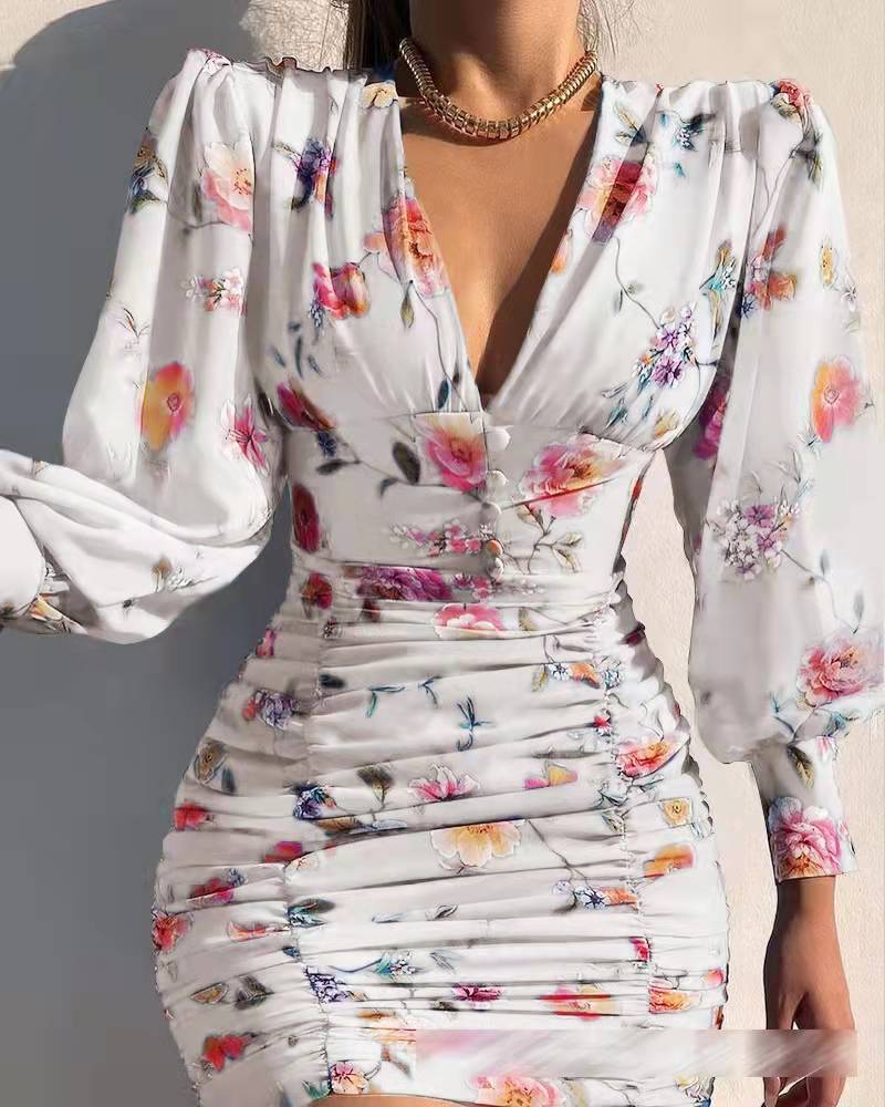Bequemes - Abstraktes Print Kleid mit gerafftem Saum für dich